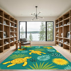Whimsical Yellow Turtles Tropical Ocean Rug