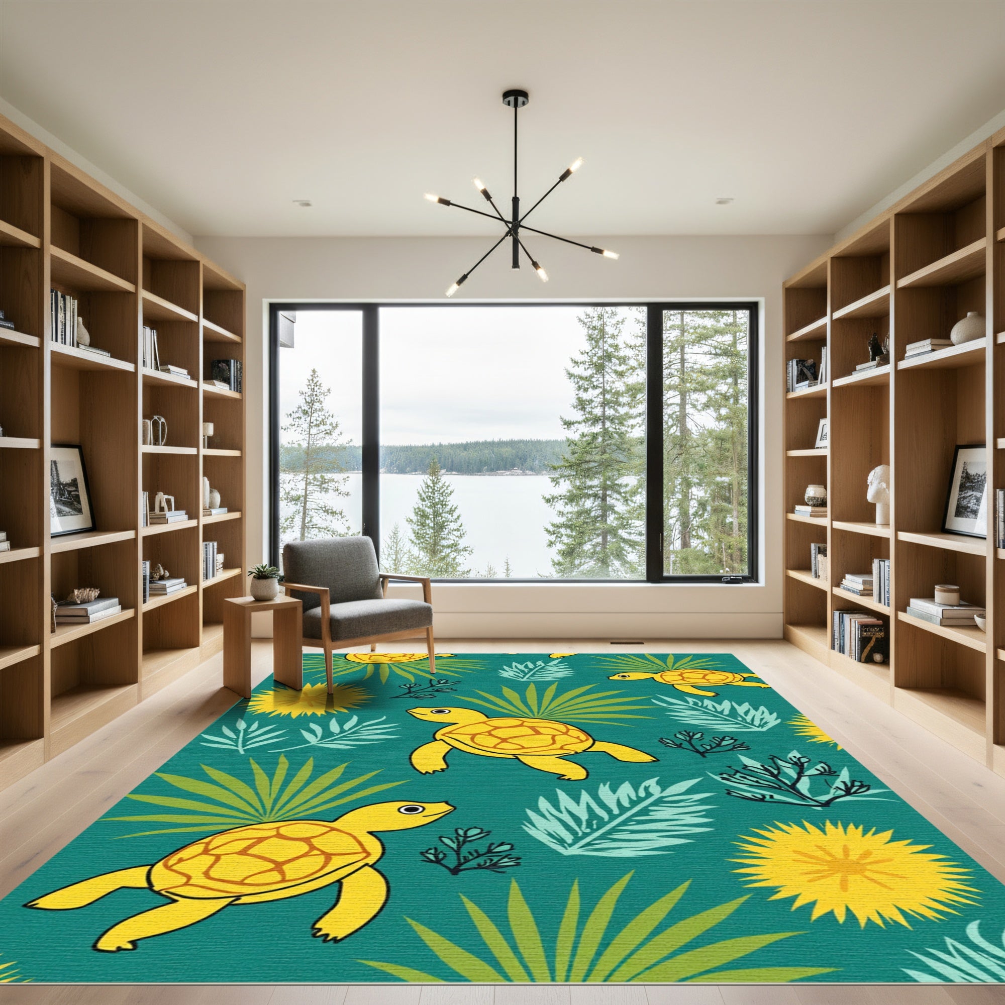 Whimsical Yellow Turtles Tropical Ocean Rug