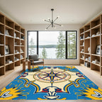 Naval Blue Yellow Blossom Compass Rug