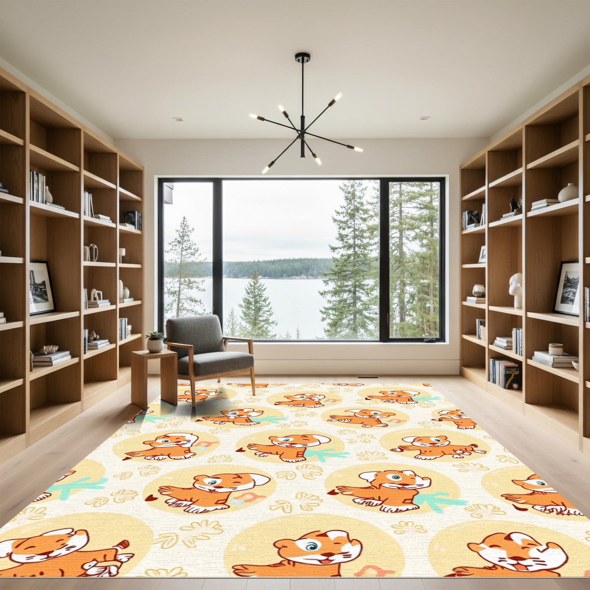 Playful Orange Cub Pattern Rug