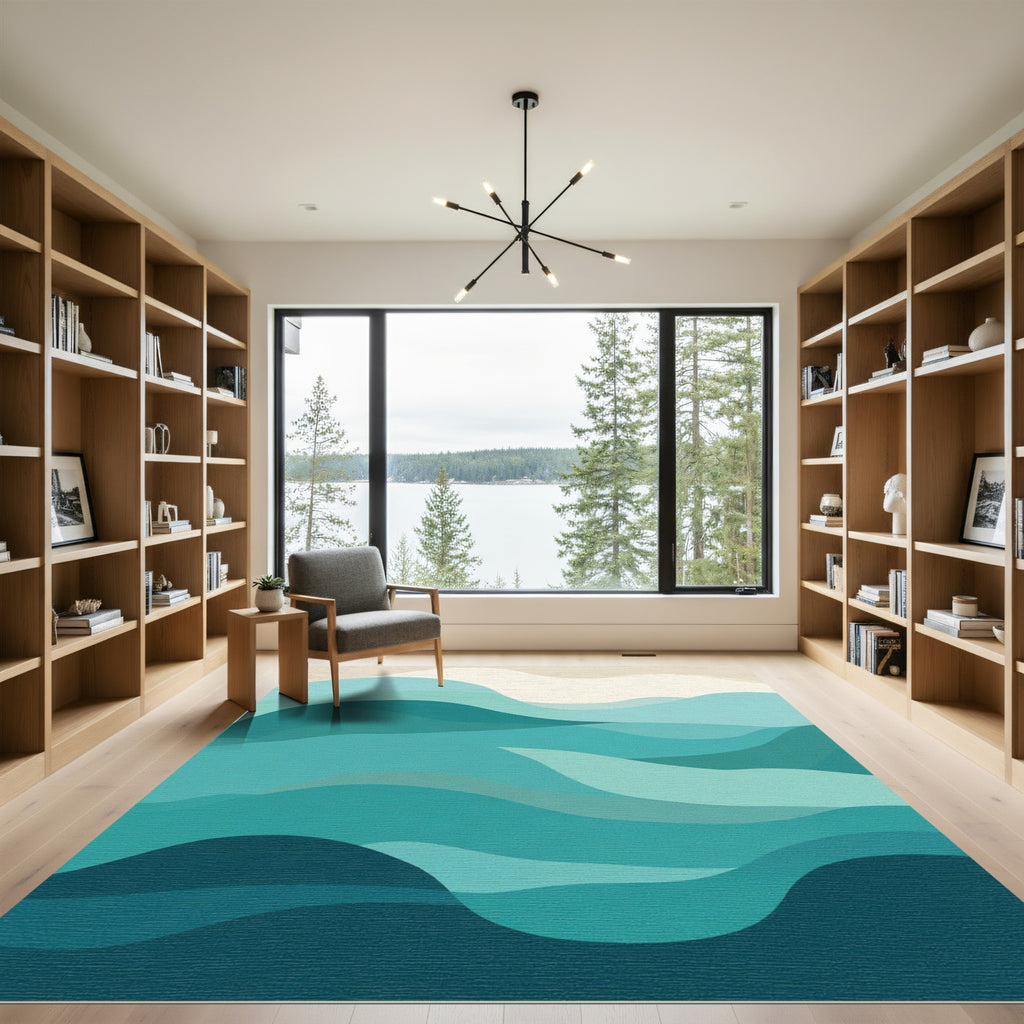 Oceanic Teal Wave Abstract Rug