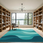 Oceanic Teal Wave Abstract Rug