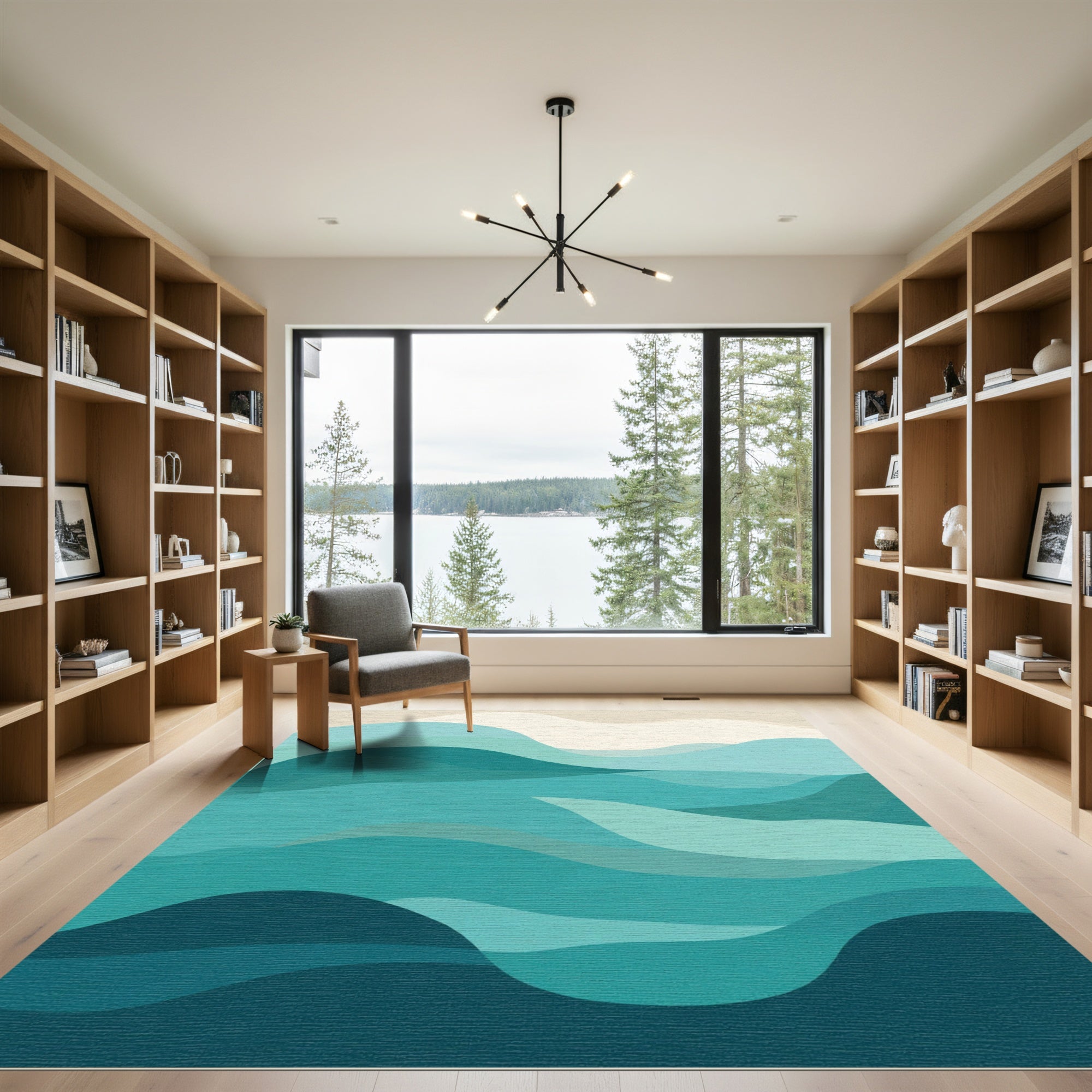Oceanic Teal Wave Abstract Rug