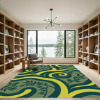 Forest Green Swirl Leaf Vines Rug