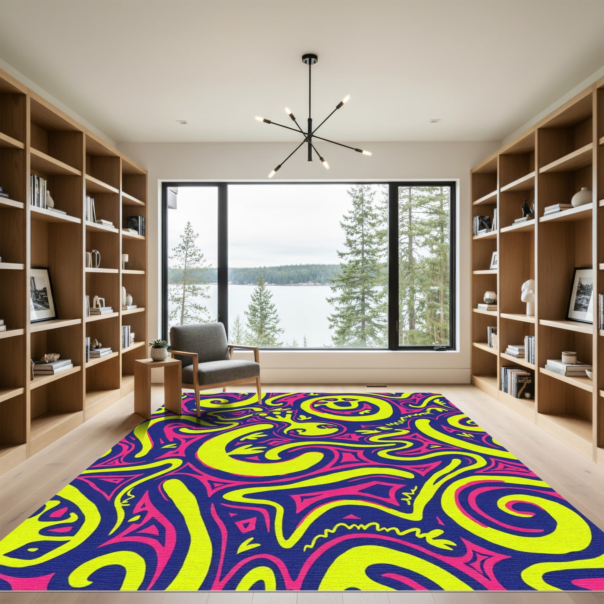 Vibrant Yellow Pink Swirl Abstract Rug