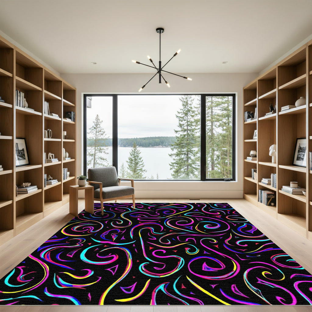Neon Swirls Abstract Triangles Rug