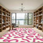 Hot Pink Swirl Abstract Cream Rug