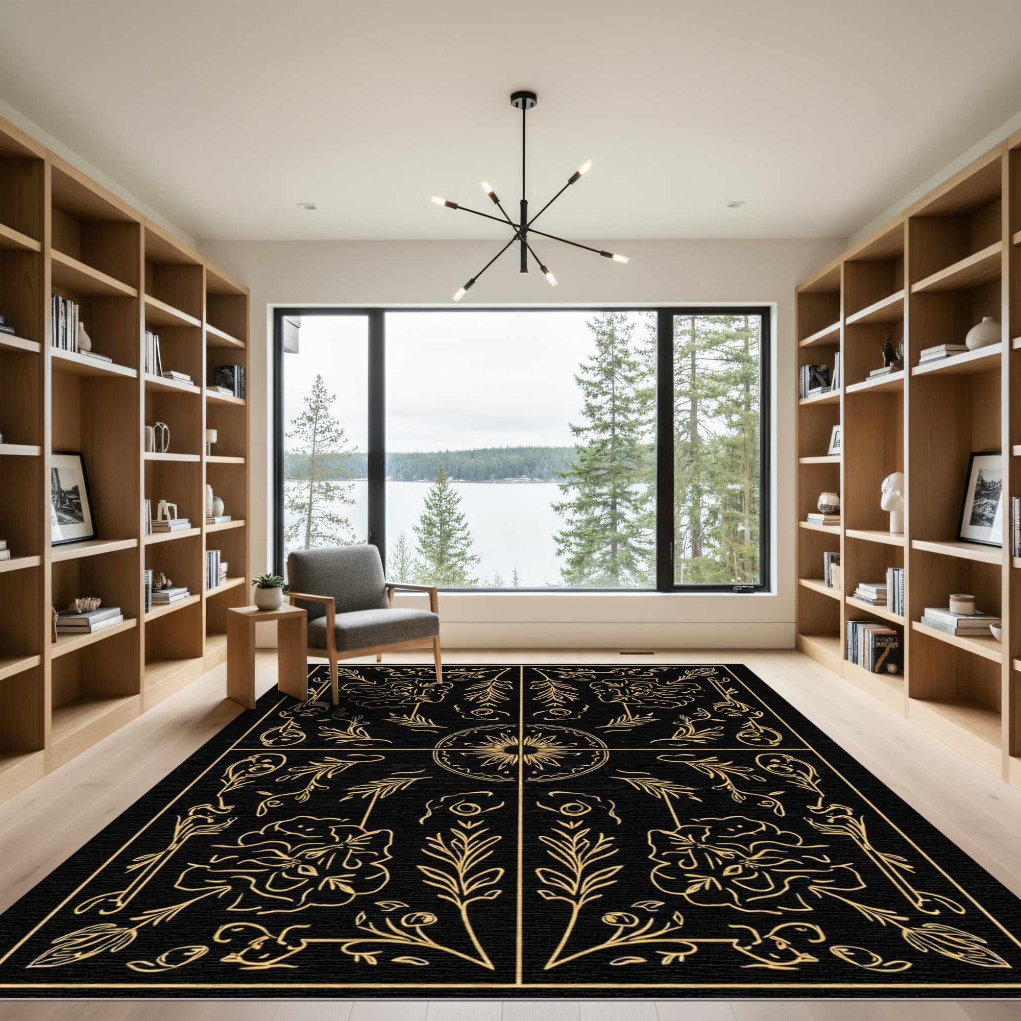 Gold Botanical Garden Black Medallion Rug