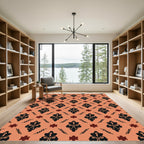 Terracotta Black Floral Damask Medallion Rug