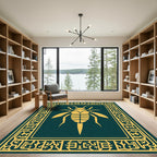 Golden Insect Teal Ornate Border Rug