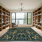 Golden Floral Botanical Tableau Rug