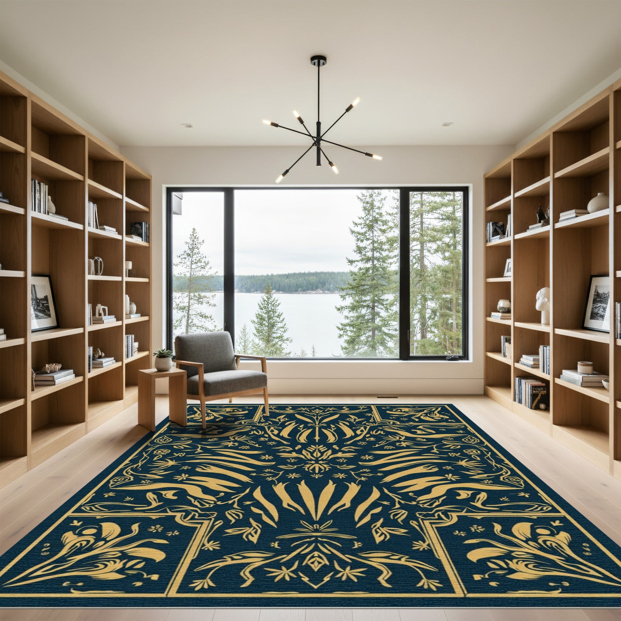 Golden Floral Botanical Tableau Rug