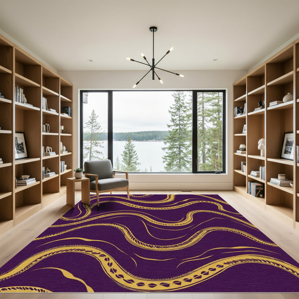 Golden Serpent Waves Plum Rug