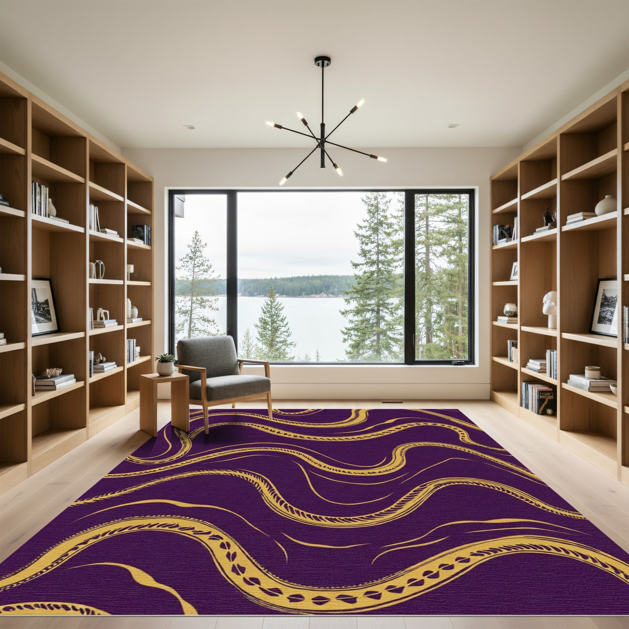 Golden Serpent Waves Plum Rug