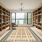 Rustic Beige Striped Grid Rug