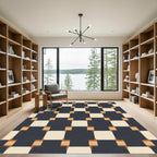 Navy Cream Ochre Interlocking Squares Rug