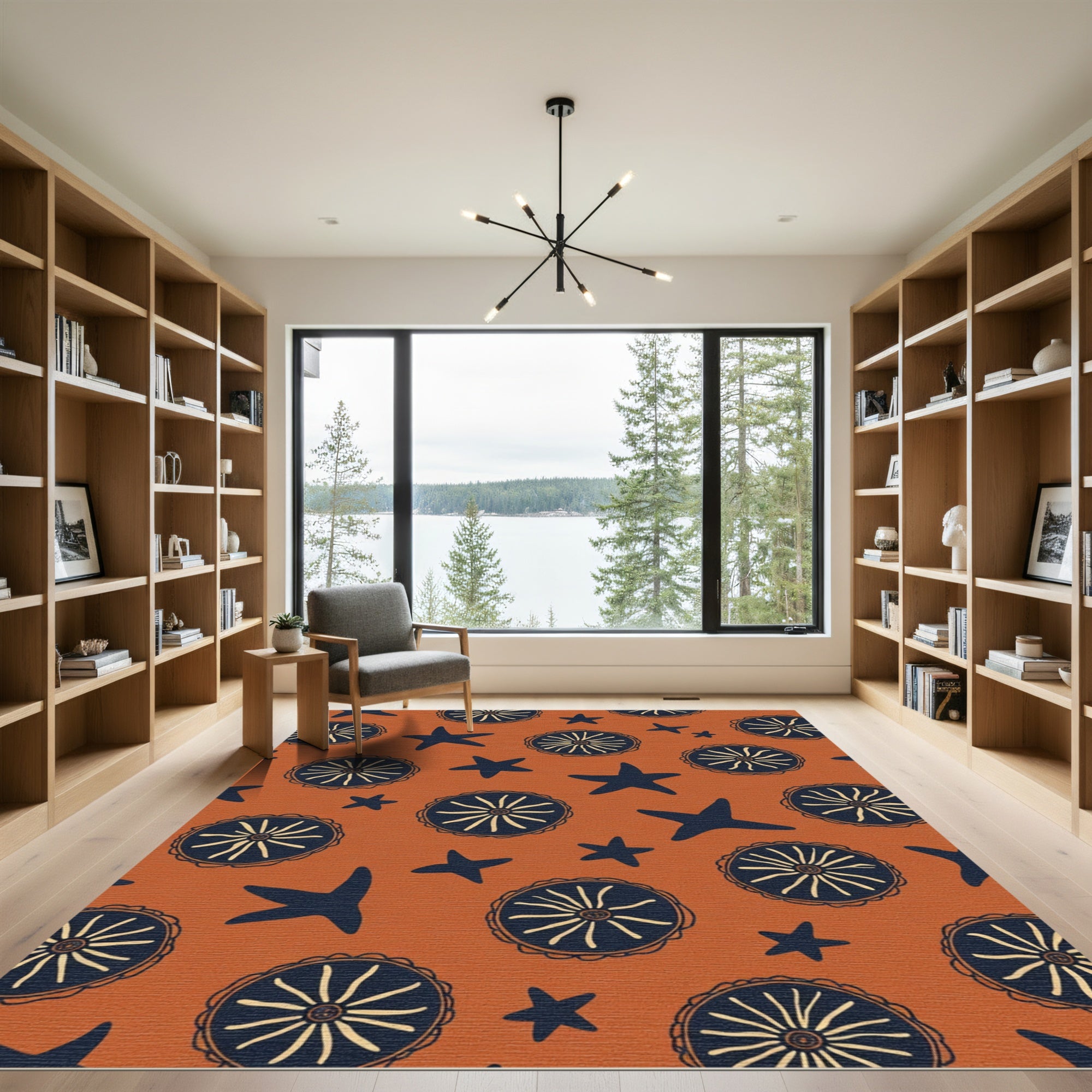 Terracotta Starburst Folk Art Tiles Rug