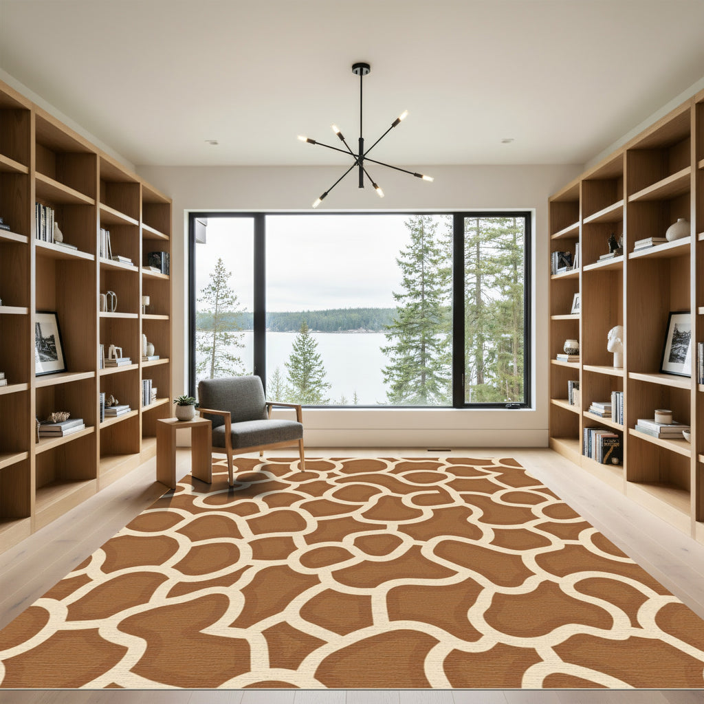 Brown Beige Organic Abstract Overlay Rug