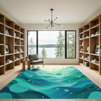 Deep Teal Wave Meadow Rug