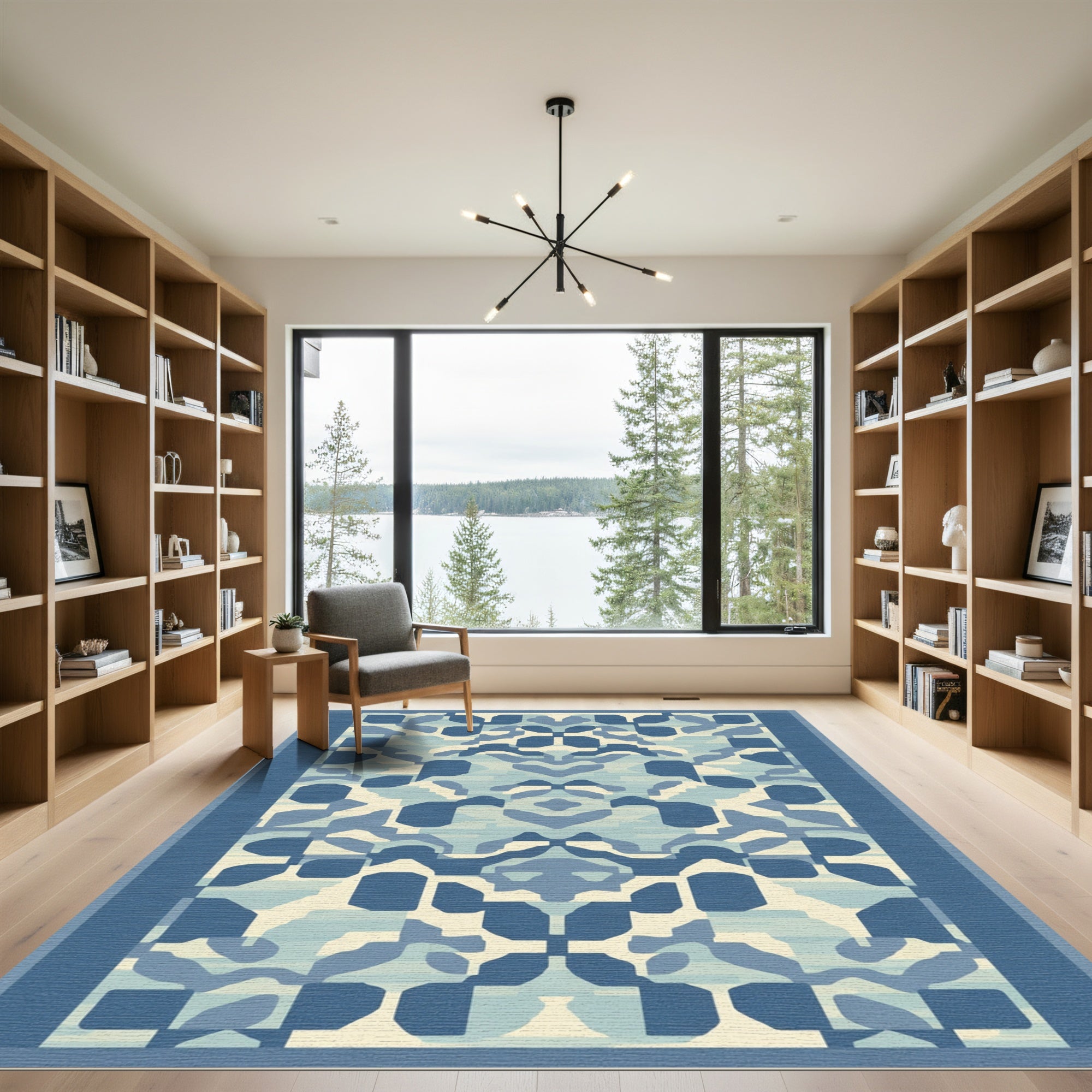 Abstract Blue Geometric Lattice Rug