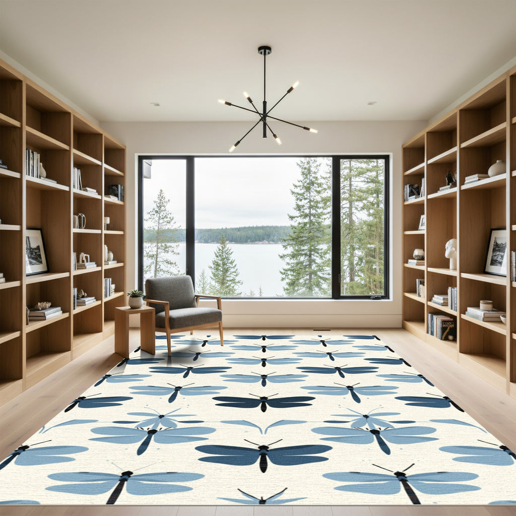 Serene Blue Dragonfly Meadow Rug