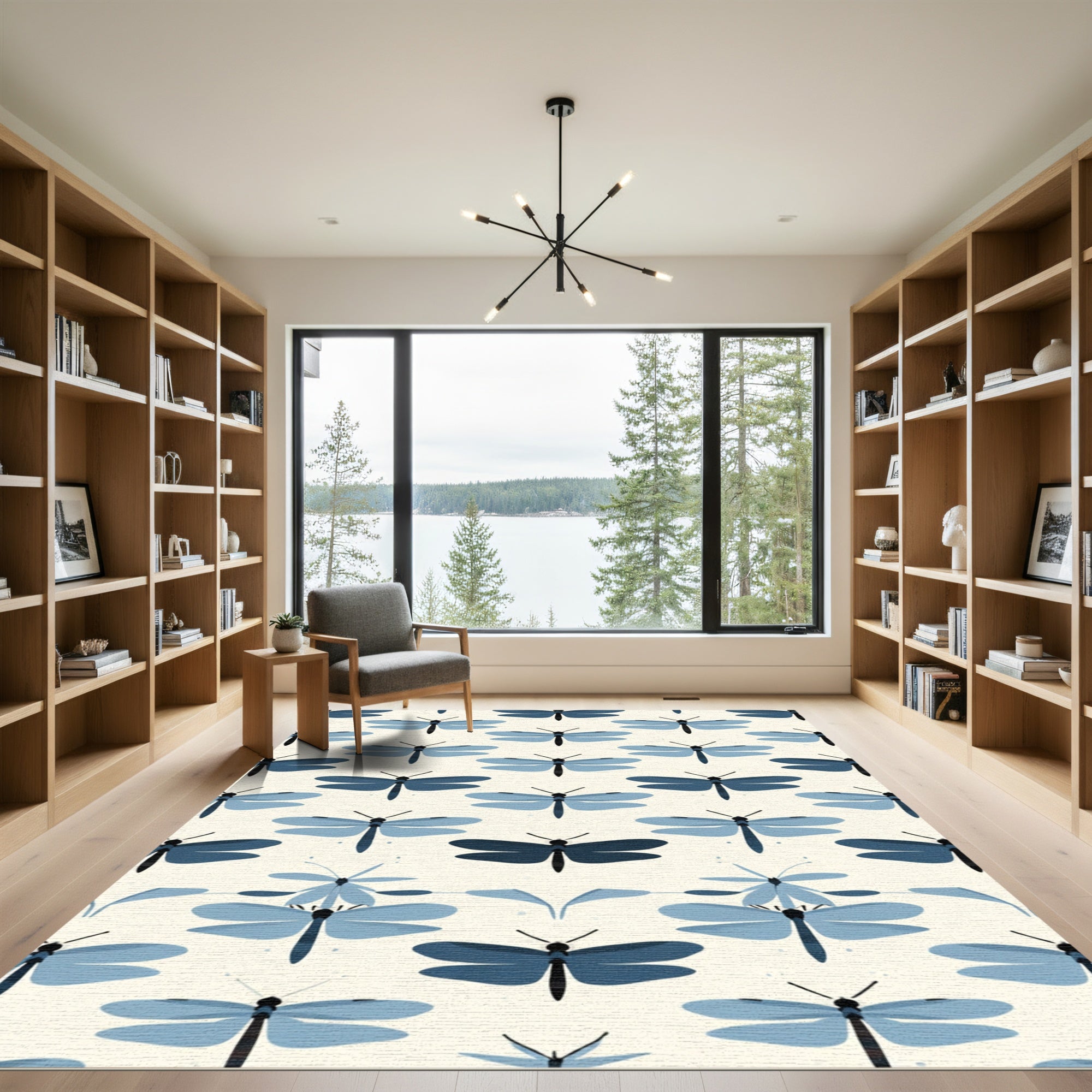 Serene Blue Dragonfly Meadow Rug