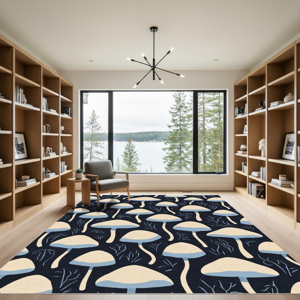 Cream Blue Mushroom Field Rug