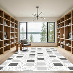 Modern Charcoal Gray Square Grid Rug