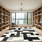 Modern Black White Geometric Rectangles Rug