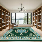 Deep Teal Intricate Medallion Border Rug