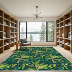 Deep Forest Green Tropical Foliage Rug