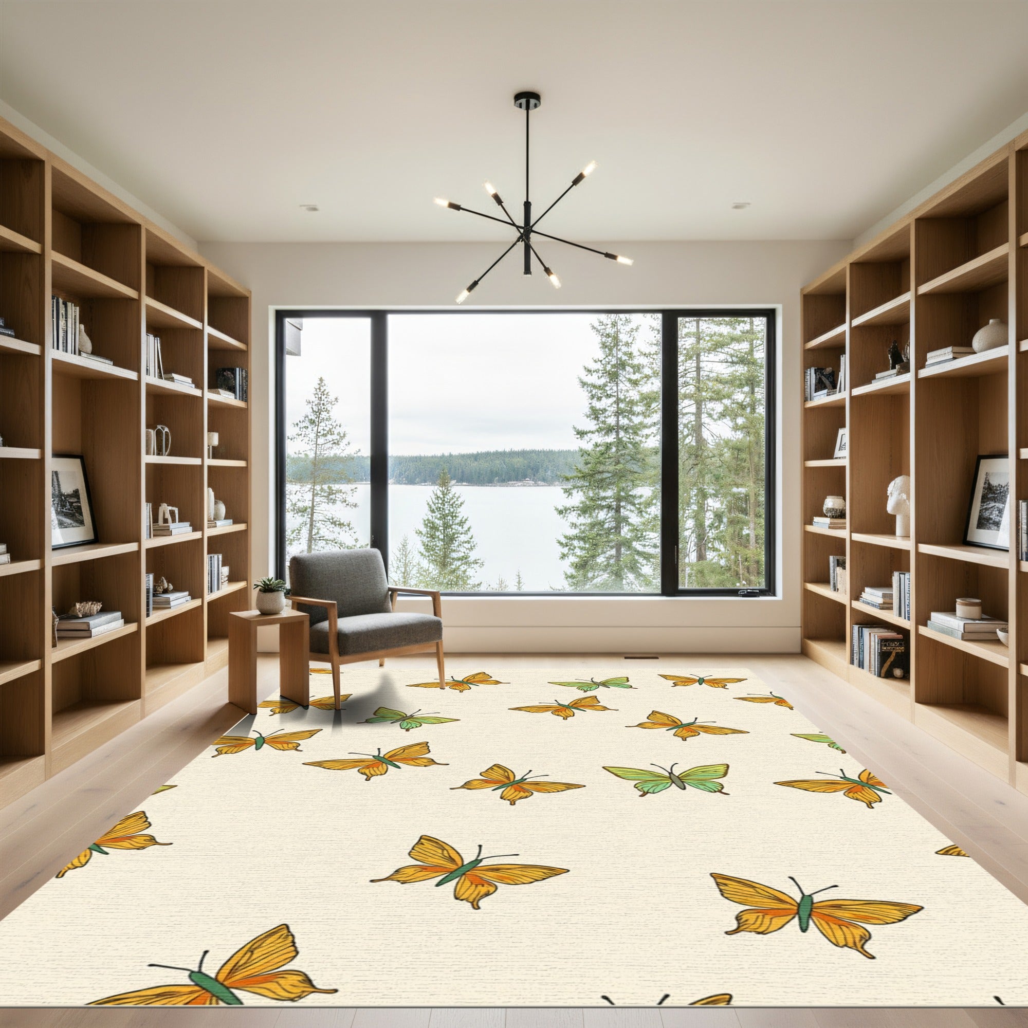 Golden Orange Green Butterfly Medley Rug