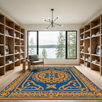 Orange Medallion With Blue Background Rug