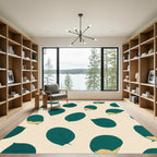 Teal Leafy Abstract Cream Background Rug