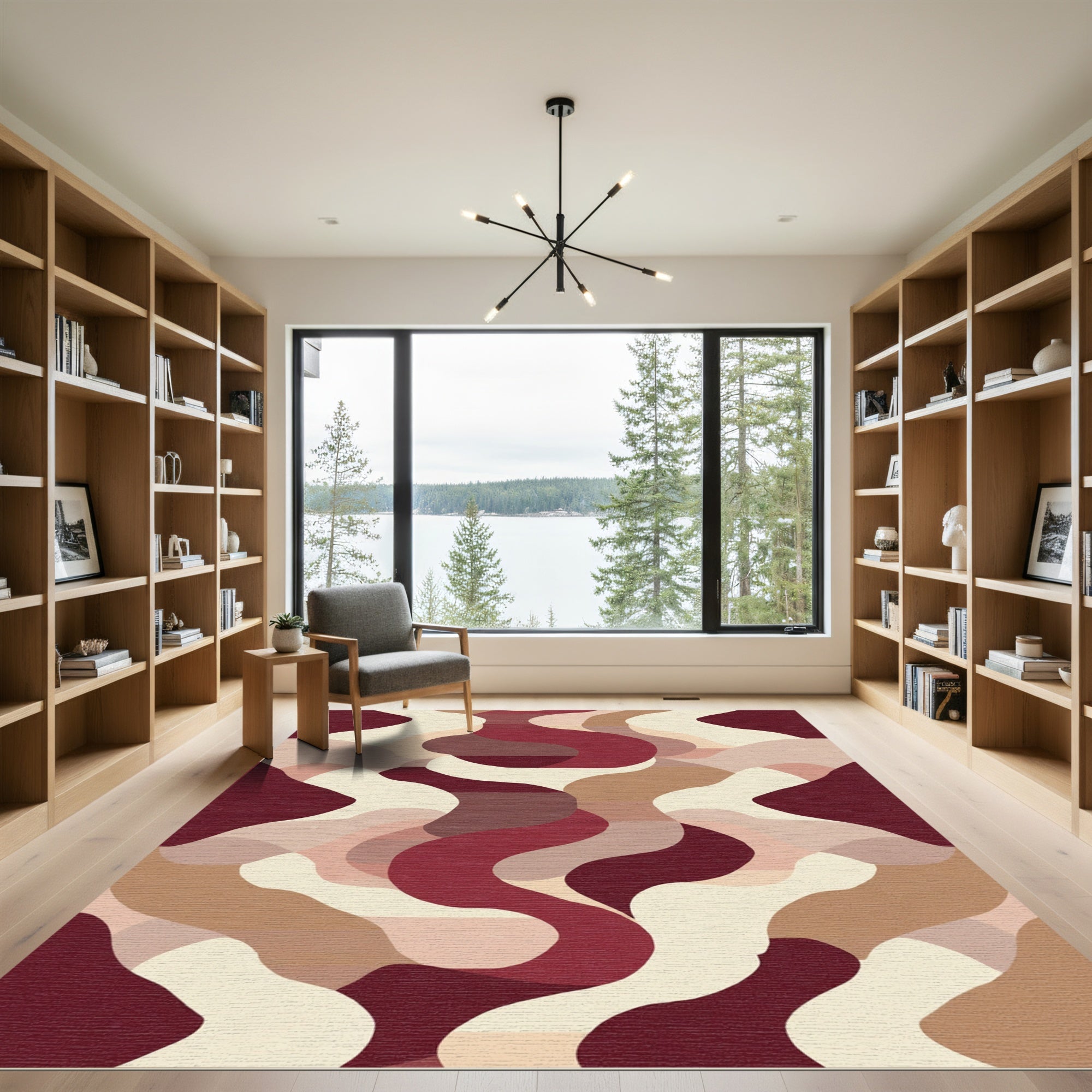 Burgundy Beige Flowing Organic Wave Rug