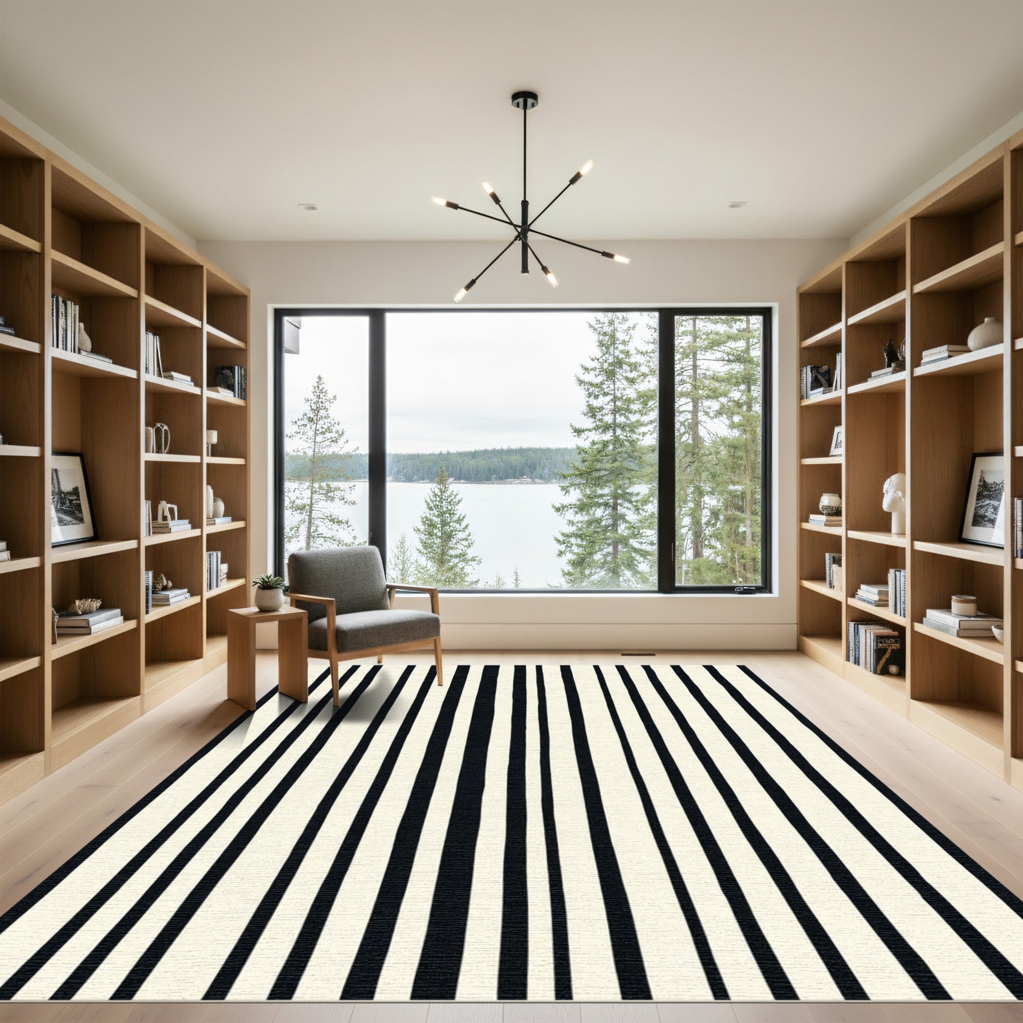 Ink Cream Tall Vertical Lines Rug