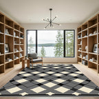 Gray Black Ivory Diamond Lattice Rug