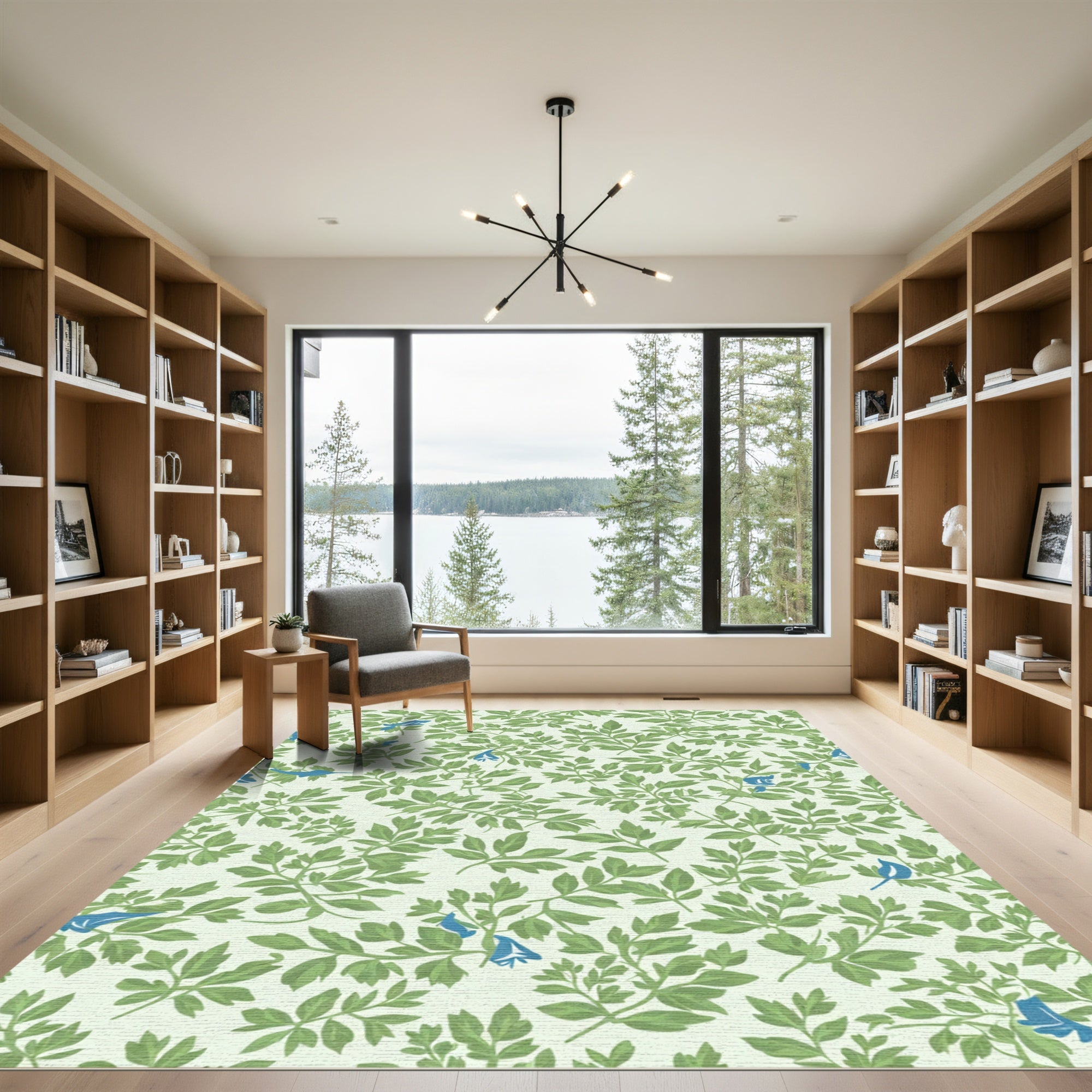Green Leafy Branches Blue Birds Rug