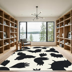 Black and Cream Abstract Bird Forms Rug