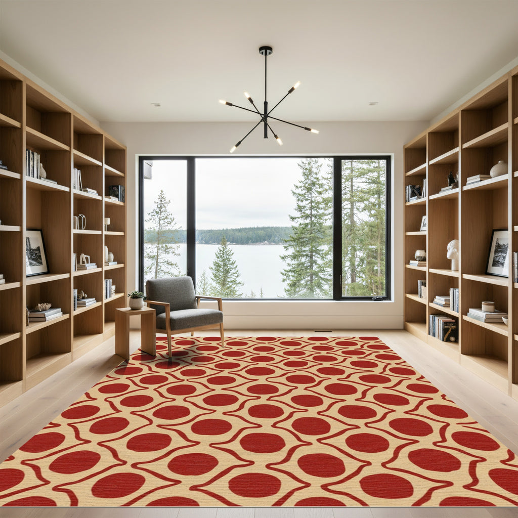 Terracotta Red Abstract Dot Diamond Rug