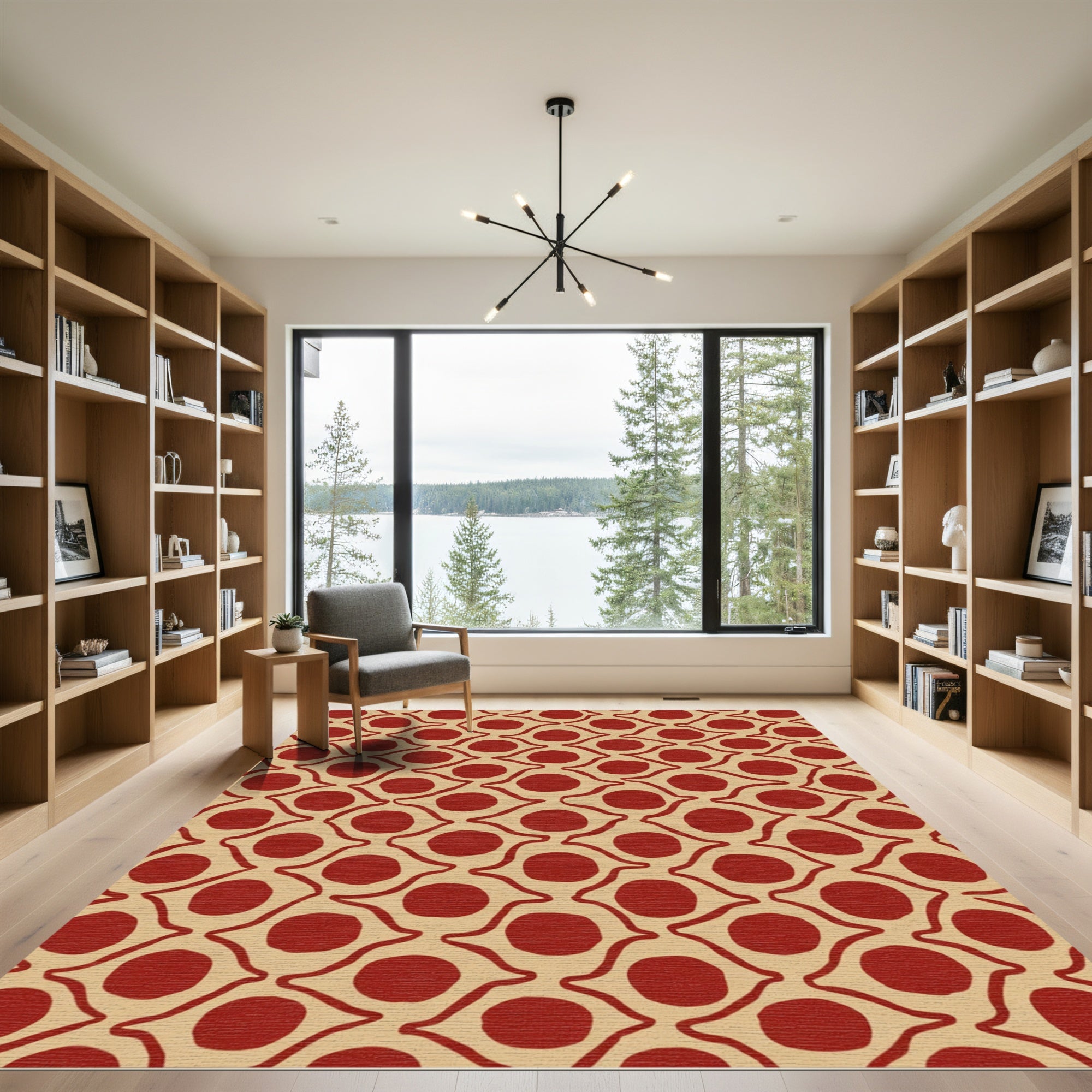 Terracotta Red Abstract Dot Diamond Rug