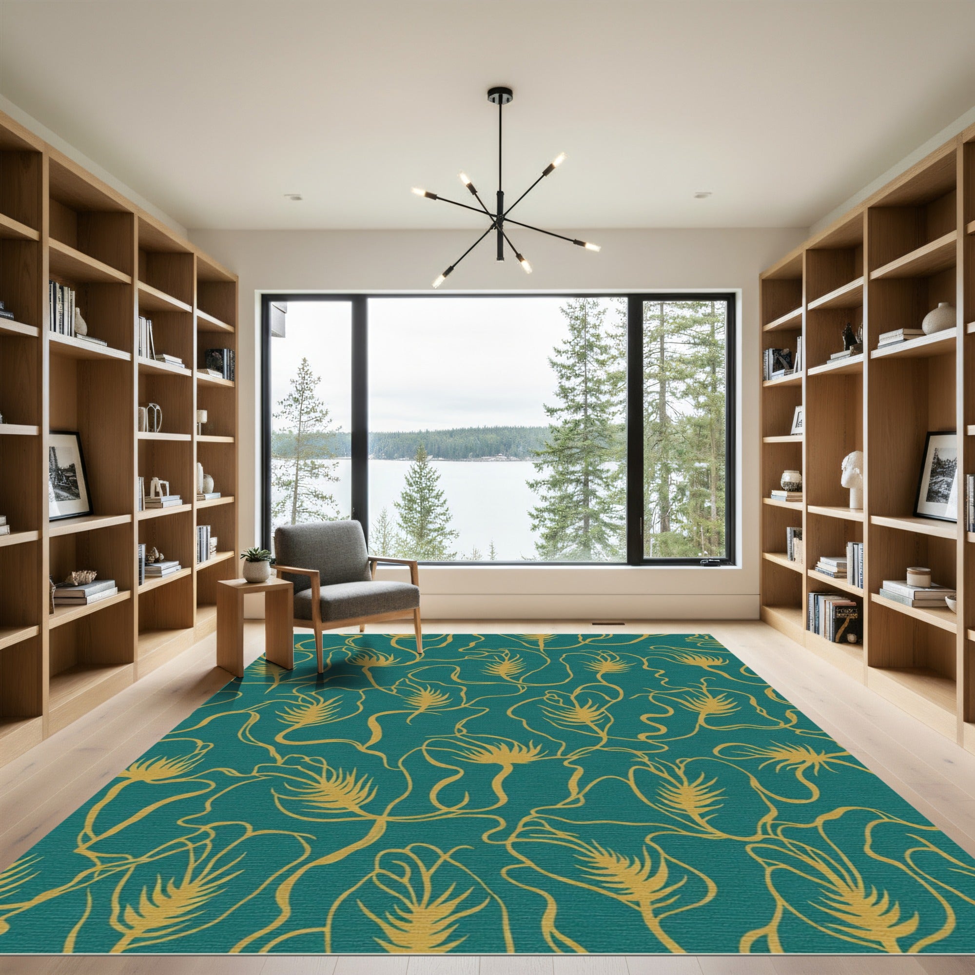 Teal Gold Botanical Vine Rug