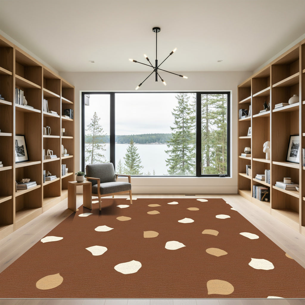 Chocolate Scatter Leaf Contemporary Rug