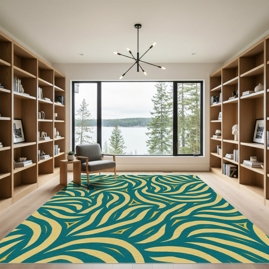 Teal Yellow Swirling Organic Flow Rug
