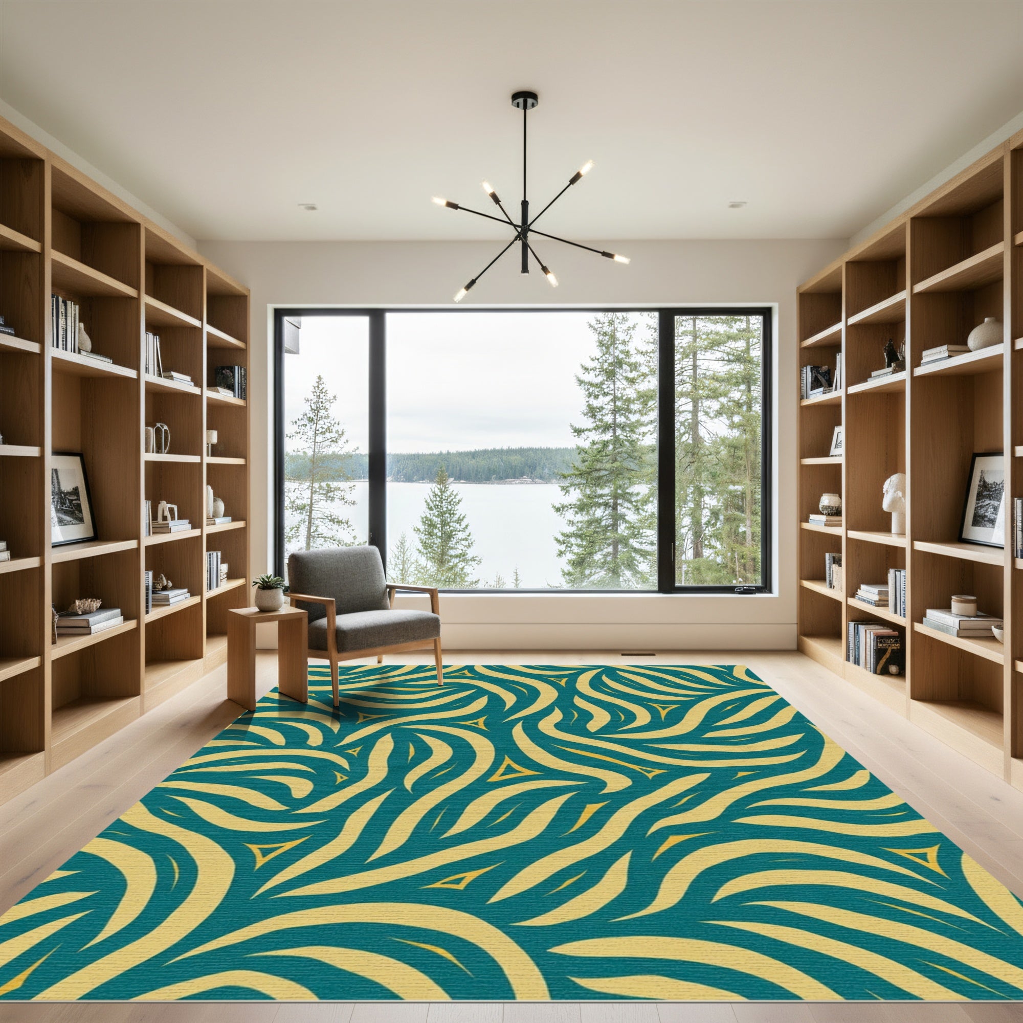 Teal Yellow Swirling Organic Flow Rug