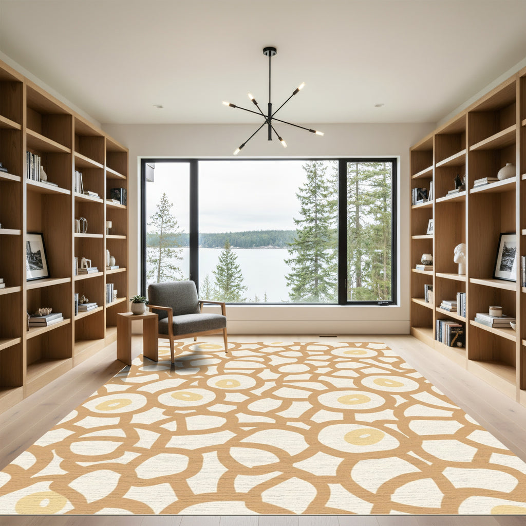 Tan and Yellow Abstract Organic Circles Rug