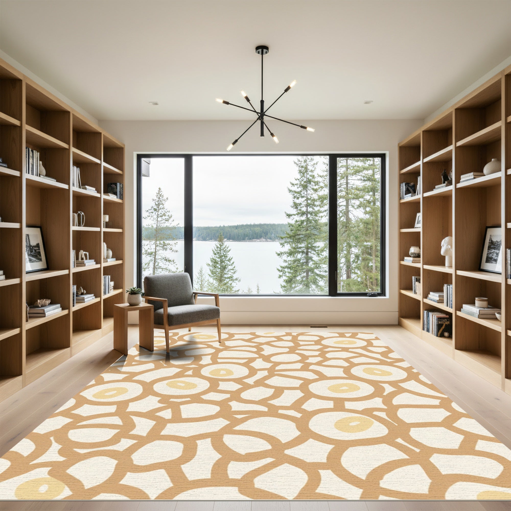 Tan and Yellow Abstract Organic Circles Rug