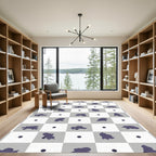 Gray White Abstract Blob Grid Rug
