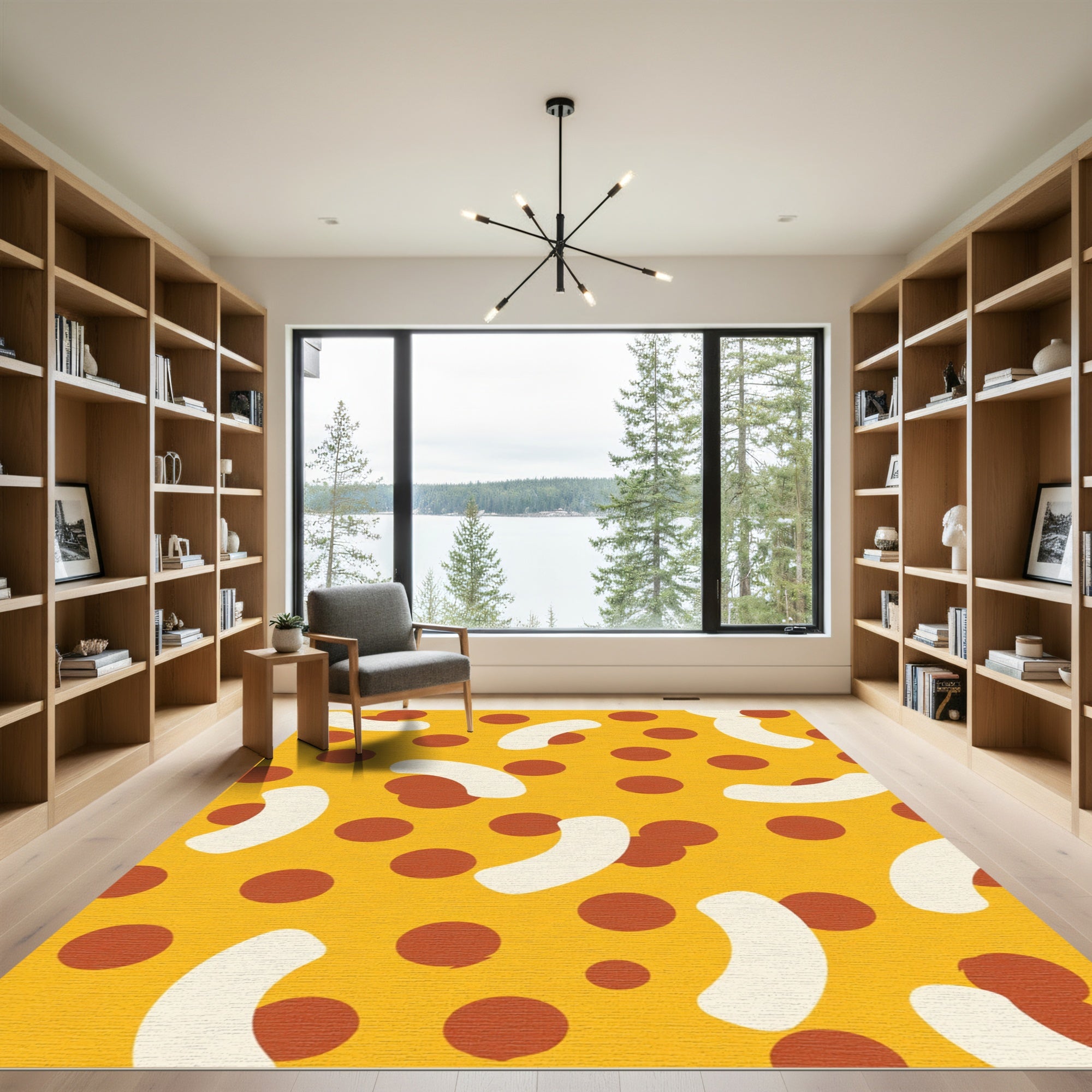 Orange Yellow Polka Dot Crescent Rug