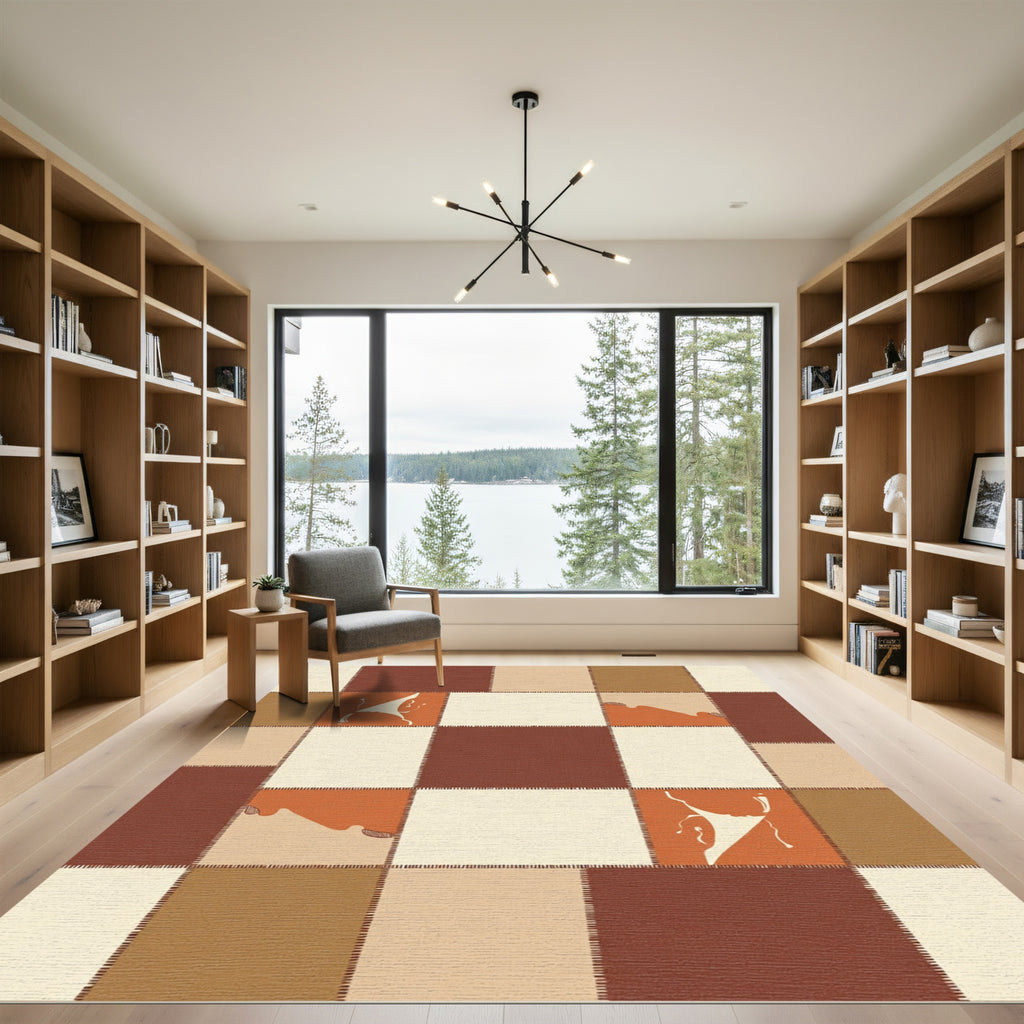 Patchwork Earth Tones Abstract Shapes Rug